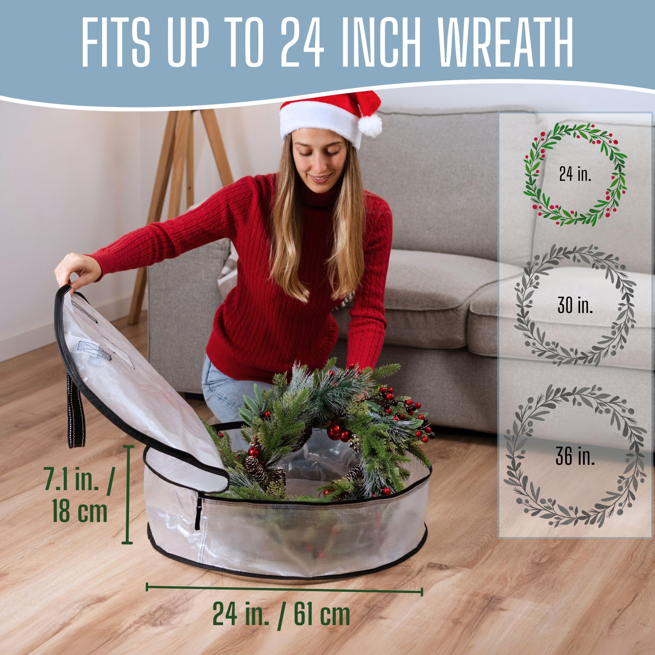 VENO clear wreath storage bag visibility helps identify decor at a glance