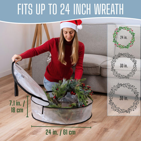 VENO clear wreath storage bag visibility helps identify decor at a glance