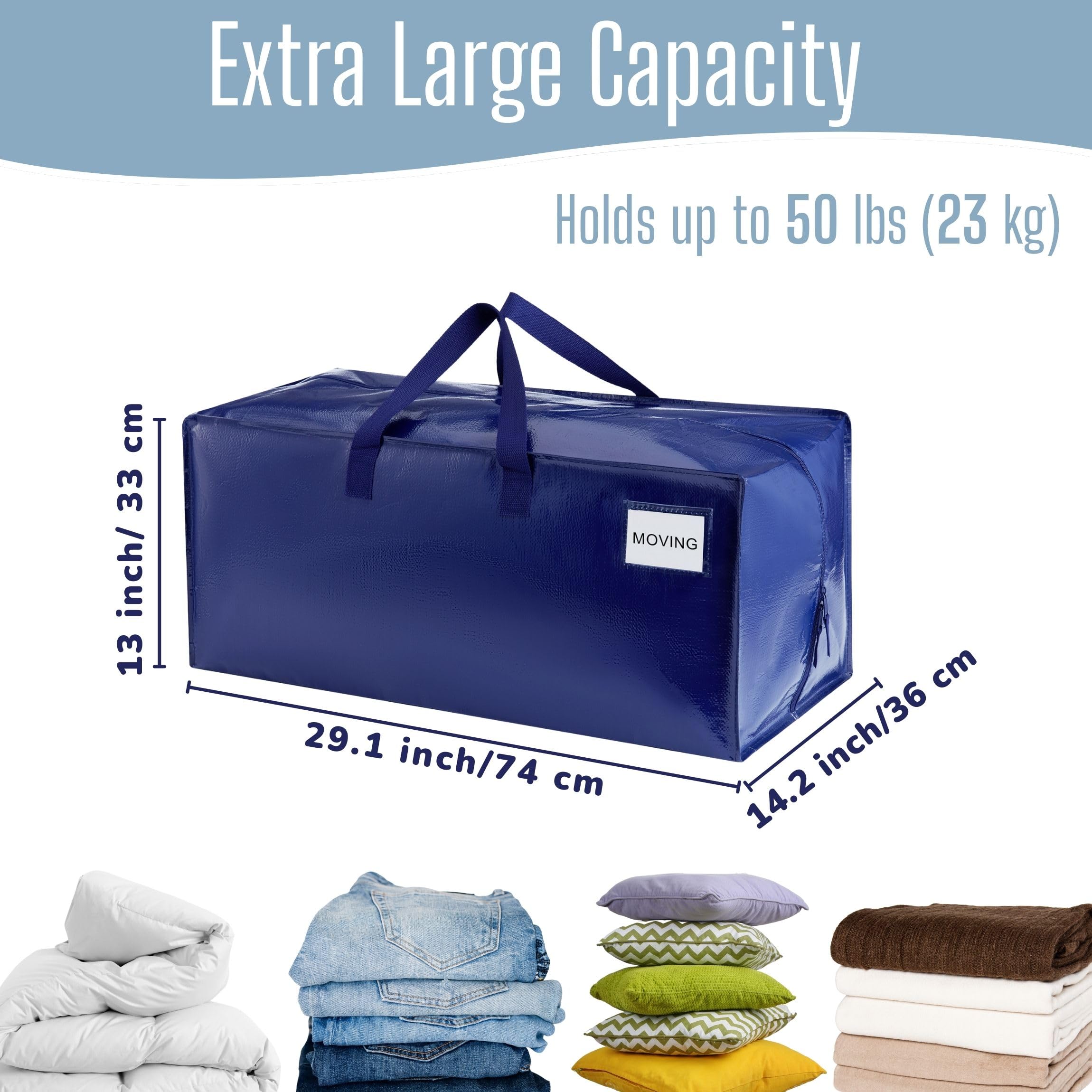 VENO extra-large capacity moving bags packed full for space efficiency.