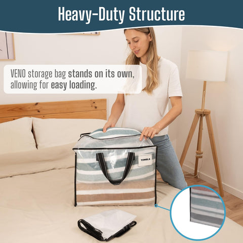 VENO heavy-duty stitched handles support heavy loads during moving or storage.