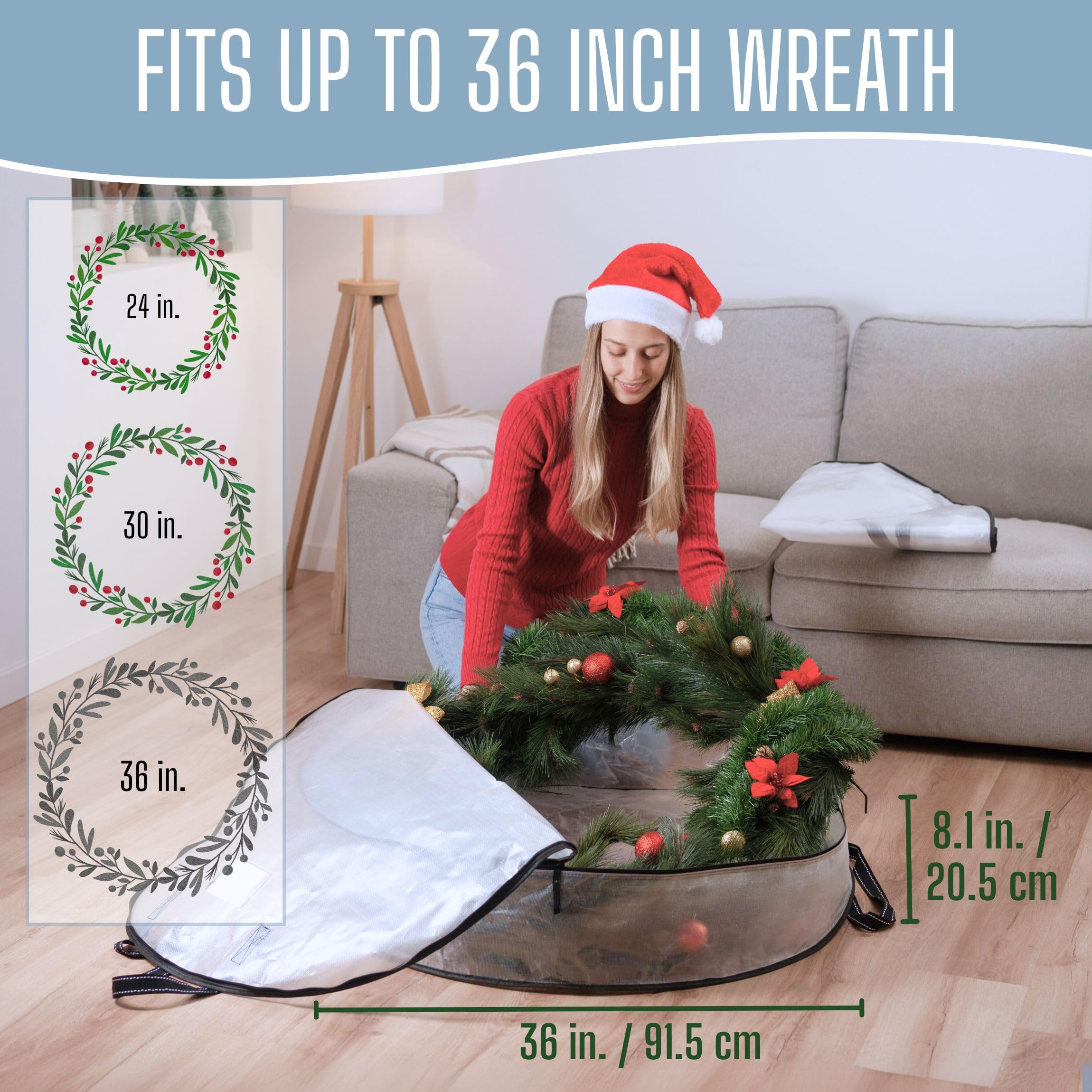 VENO round wreath bags with translucent design for quick decor identification.