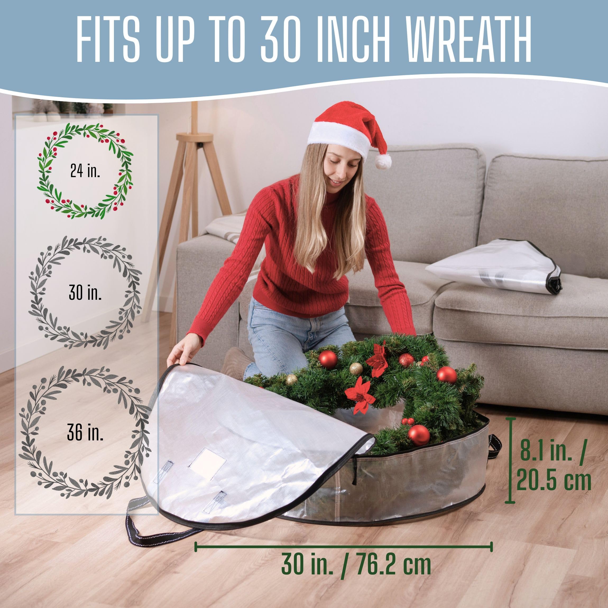 VENO 24 inch round wreath storage bag with clear visibility.