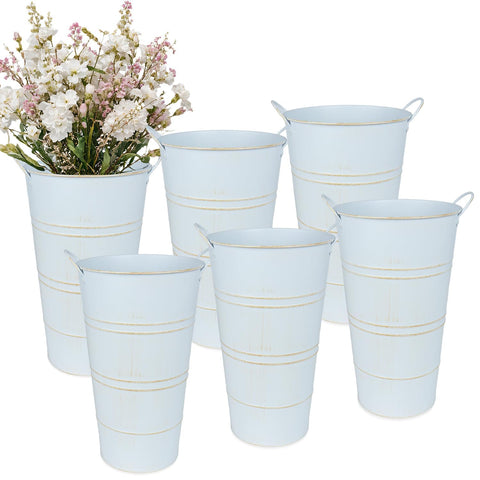 Vensovo 12-inch galvanized vase with handles, ideal for rustic centerpieces.