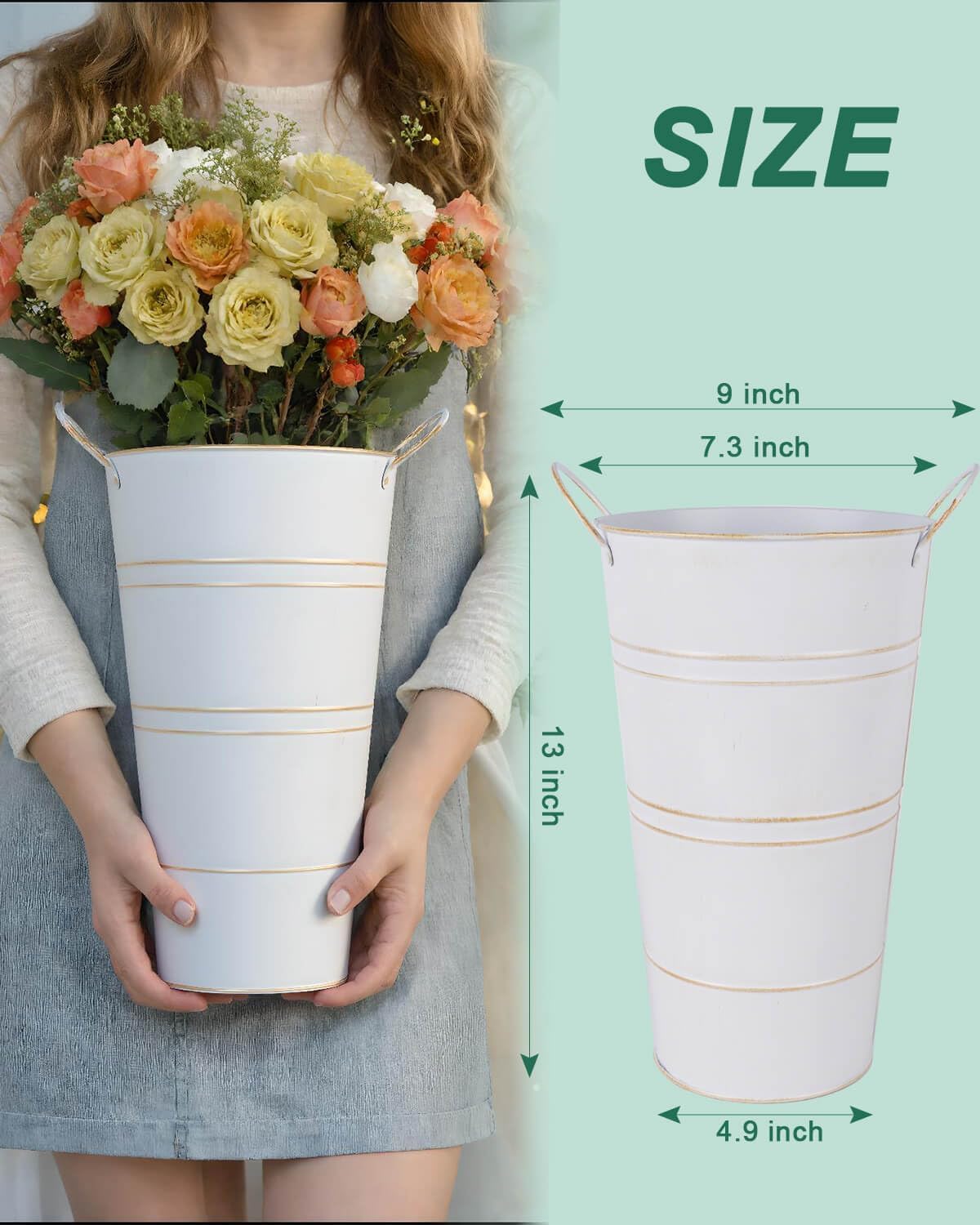 Vensovo galvanized vase set with handles, great for table arrangements at events.