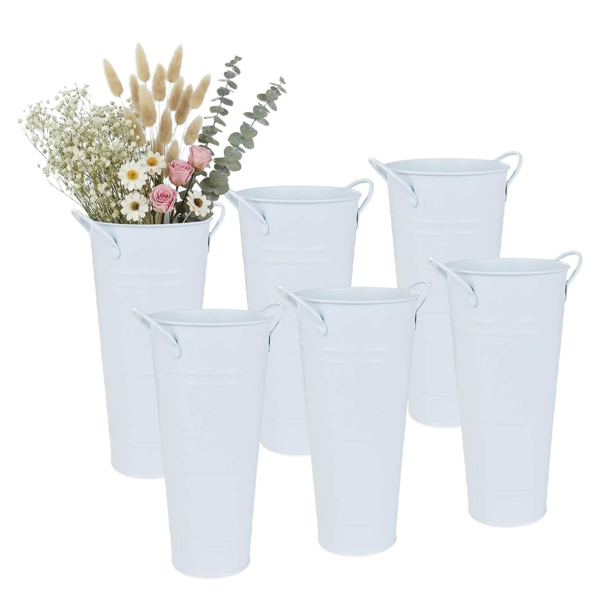 Vensovo 9-inch tall galvanized flower bucket for tabletop displays.