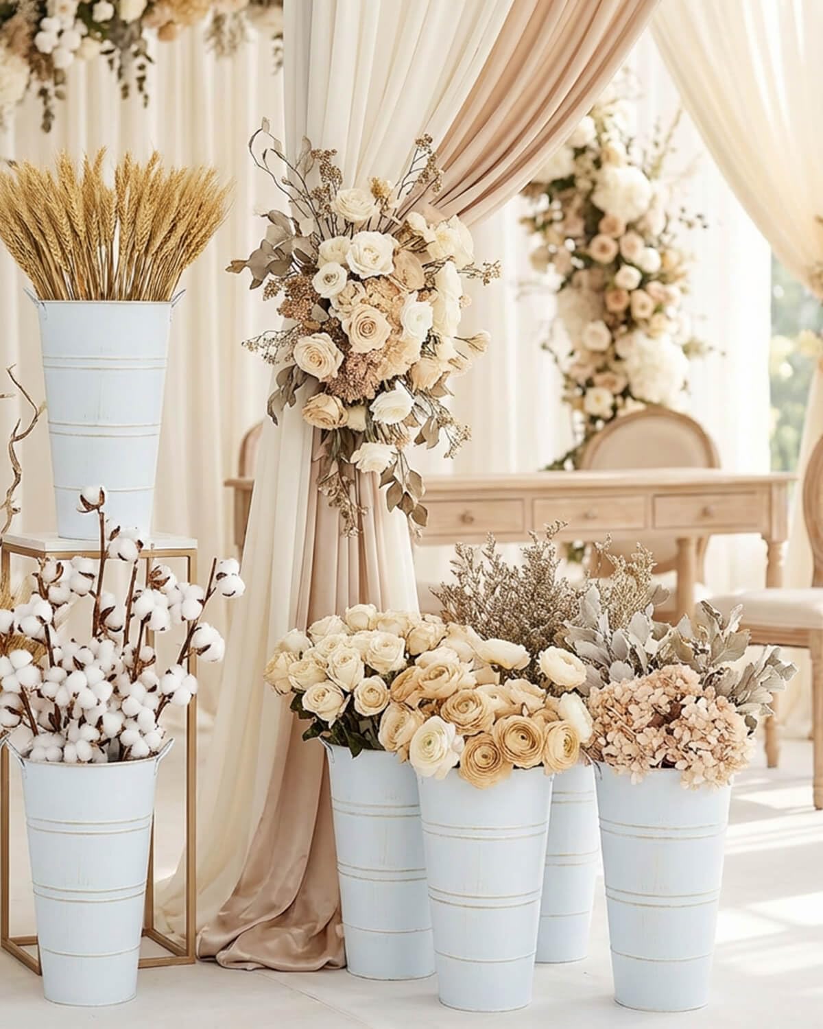 Vensovo dining table and mantel vase display, adds farmhouse charm.