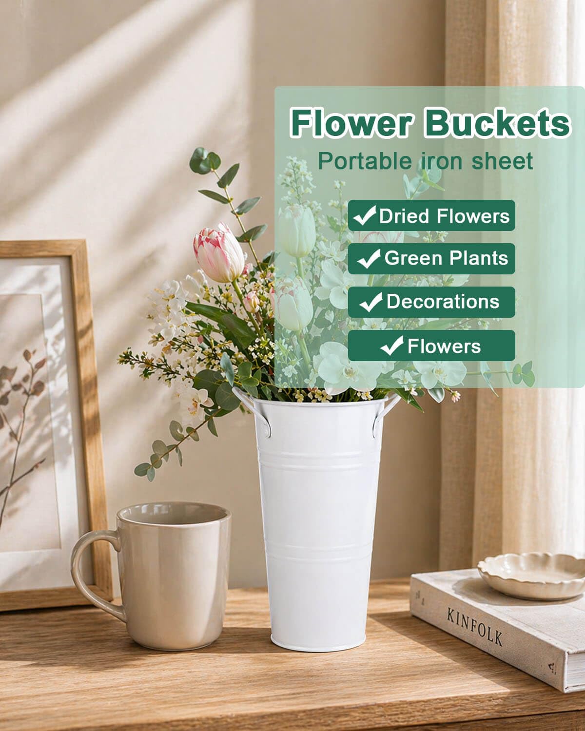 Vensovo flower bucket handles detail for simple repositioning during setups.