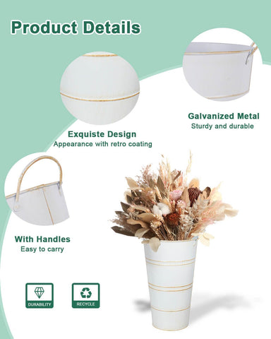 Vensovo rustic white farmhouse vase close-up, highlighting textured tin finish.