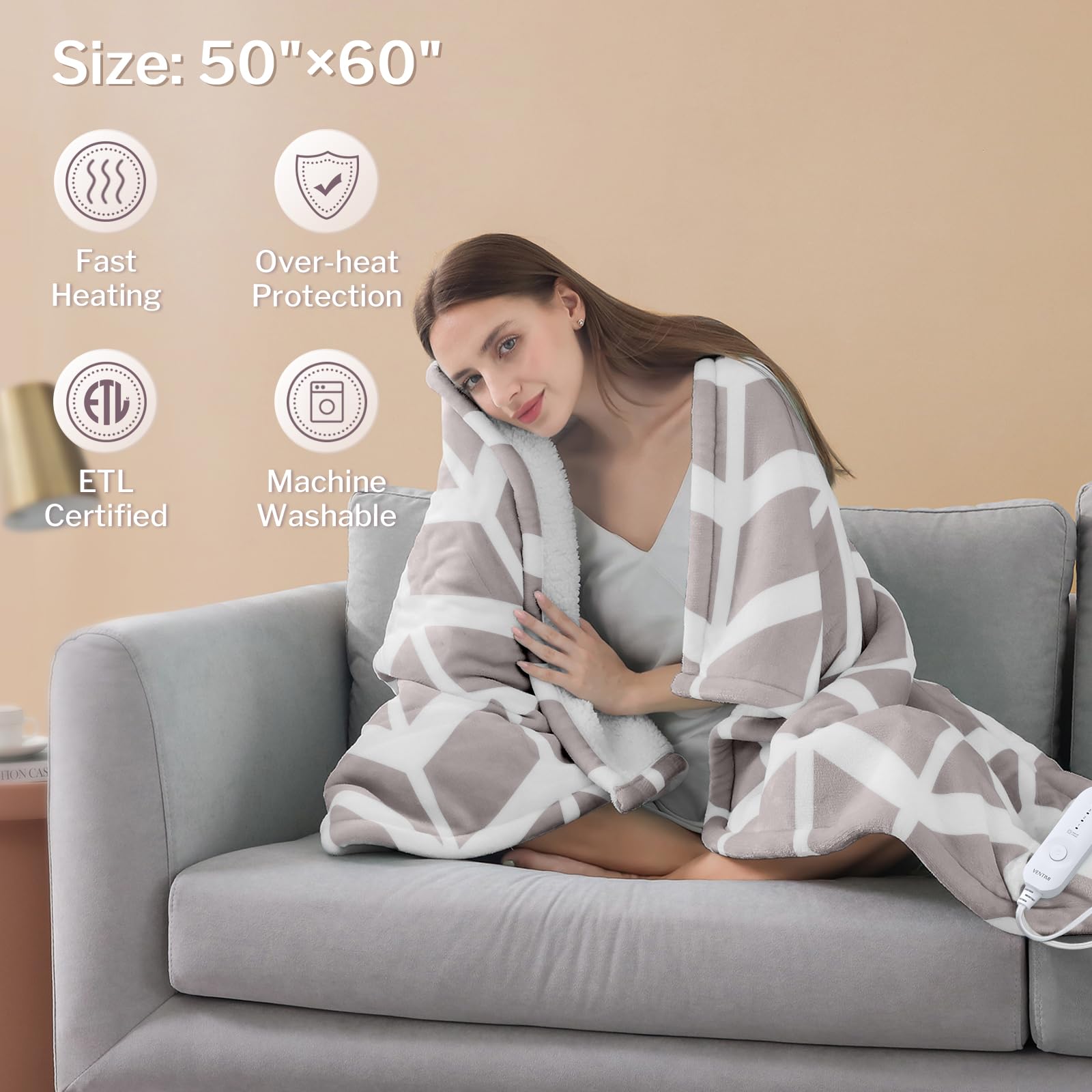 Ventimi blanket shows 3-hour auto-off for safe use.