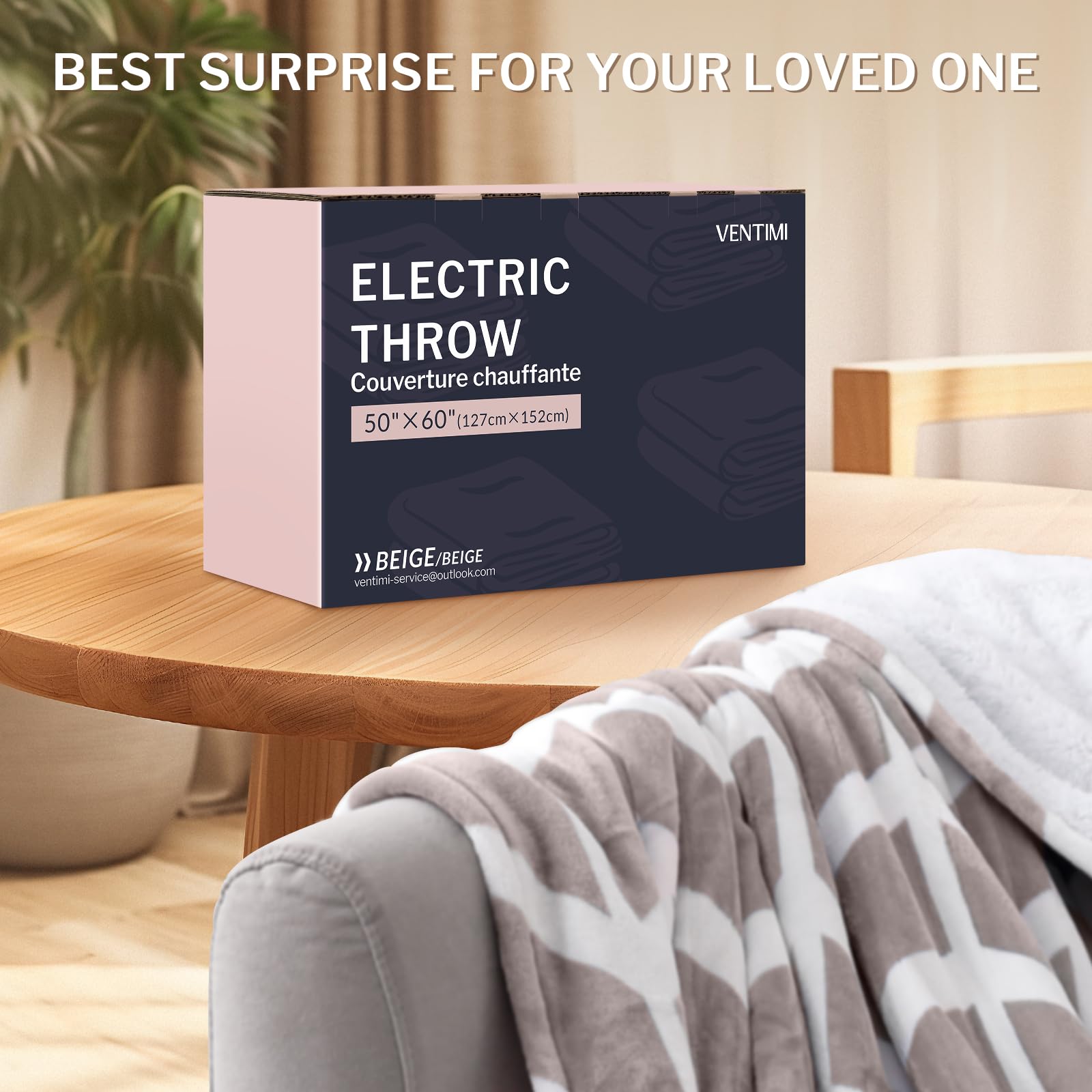 Ventimi beige blanket machine washable for easy care.