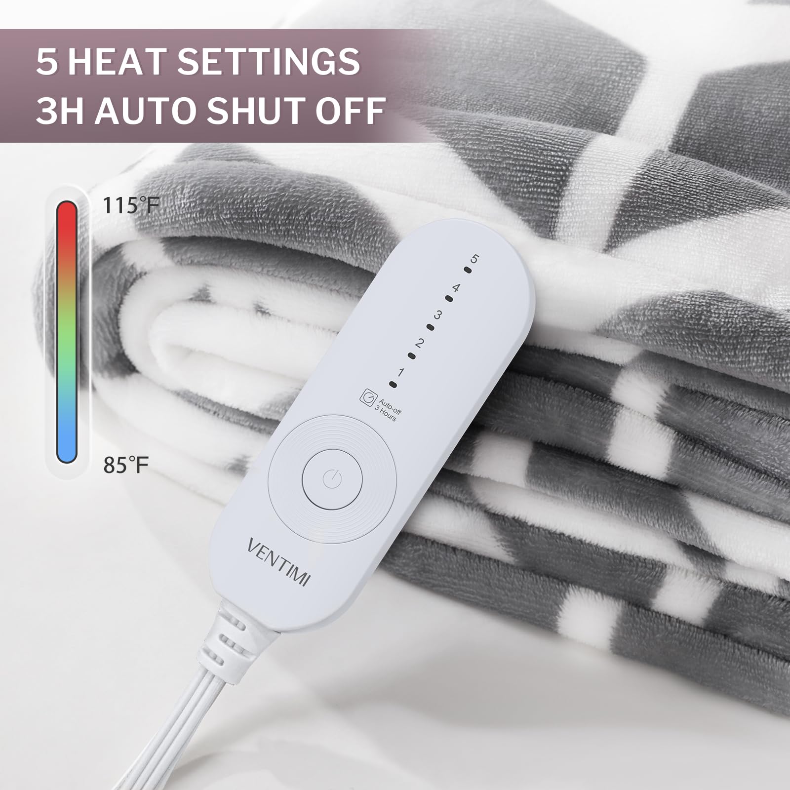 Ventimi electric blanket grey on a bed during a chilly night for instant warmth