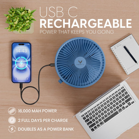 VENTY portable fan 120-degree oscillation covers a wide area.