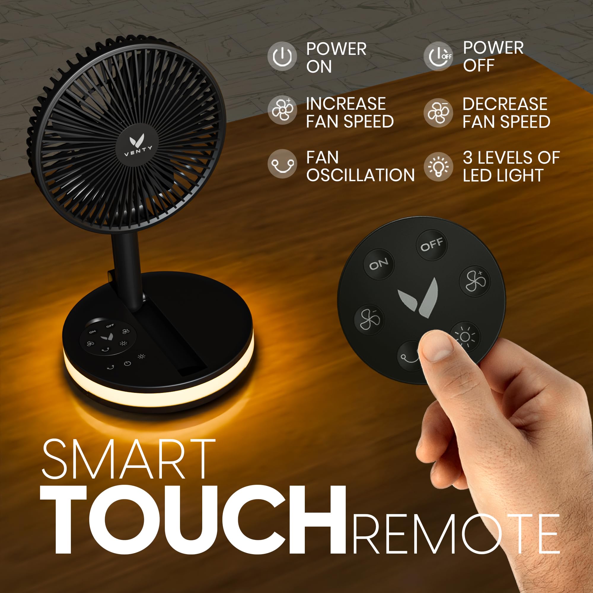 Venty 16000mAh battery powers up to 48 hours of cooling.