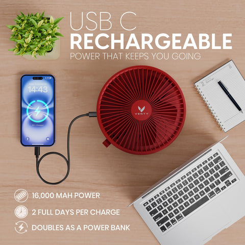 VENTY carry case keeps the compact fan protected on trips.