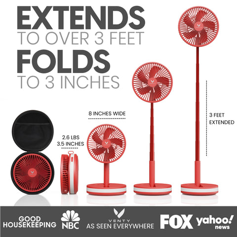 VENTY portable fan extended to full height for cooling.