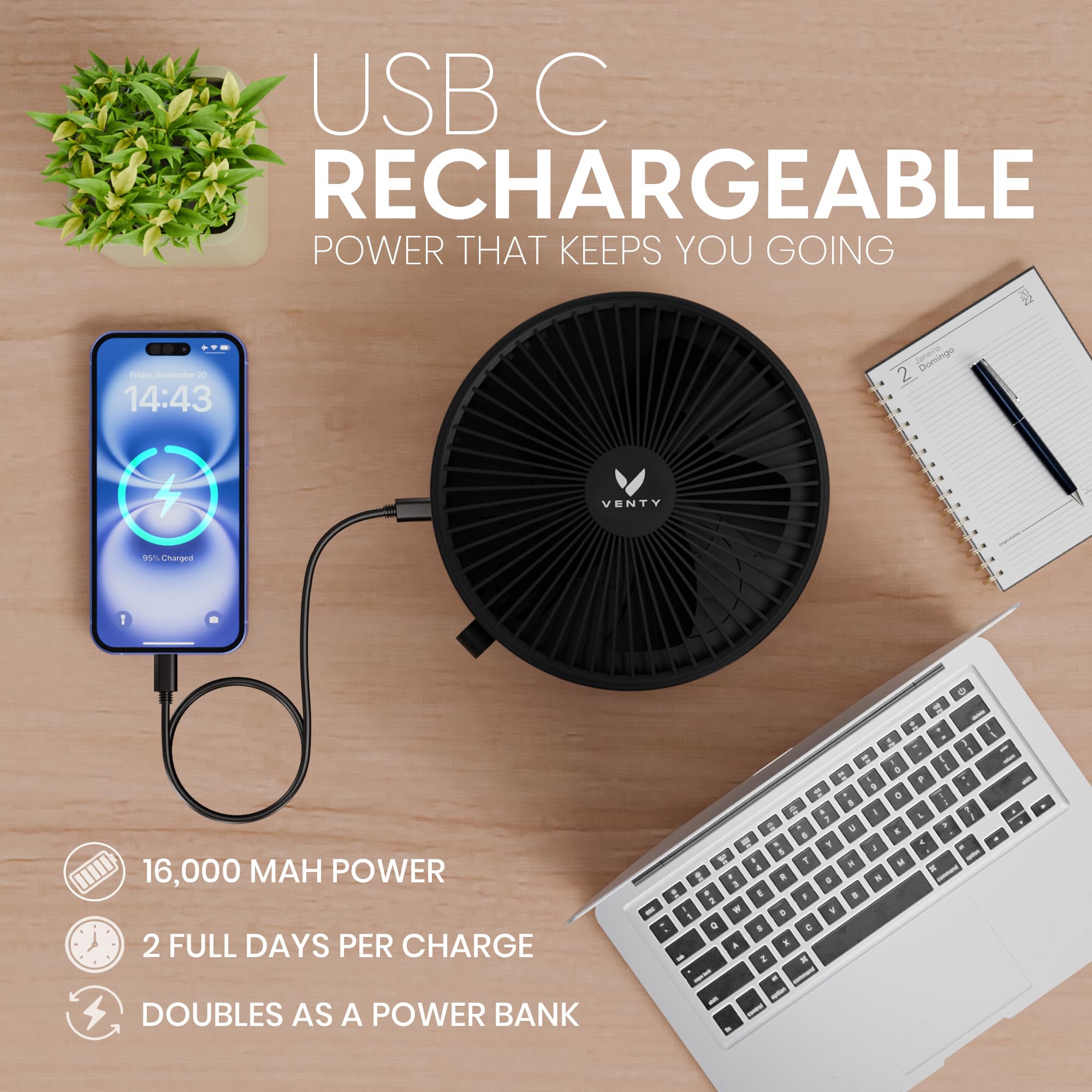 Venty travel case protects the fan during transit and storage.