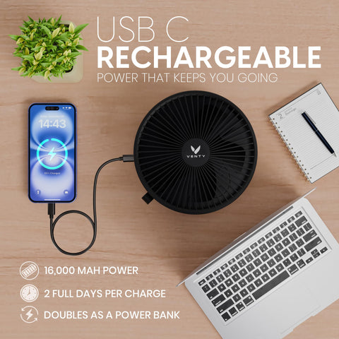 Venty travel case protects the fan during transit and storage.