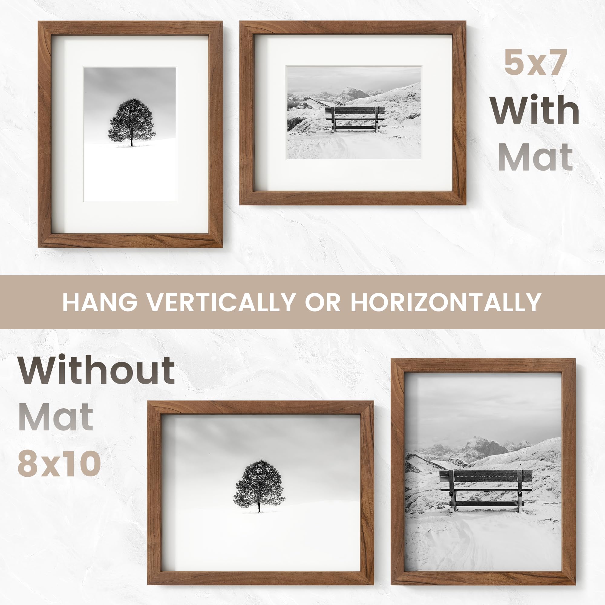 Venusmiles gallery wall arrangement featuring walnut frame and multiple photos.