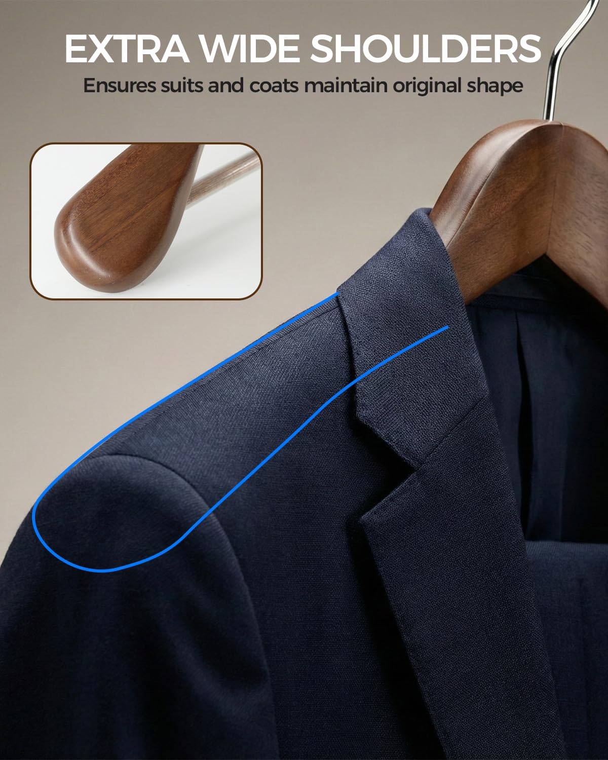 Verahaus premium wooden hanger with smooth finish prevents snags on fabrics.