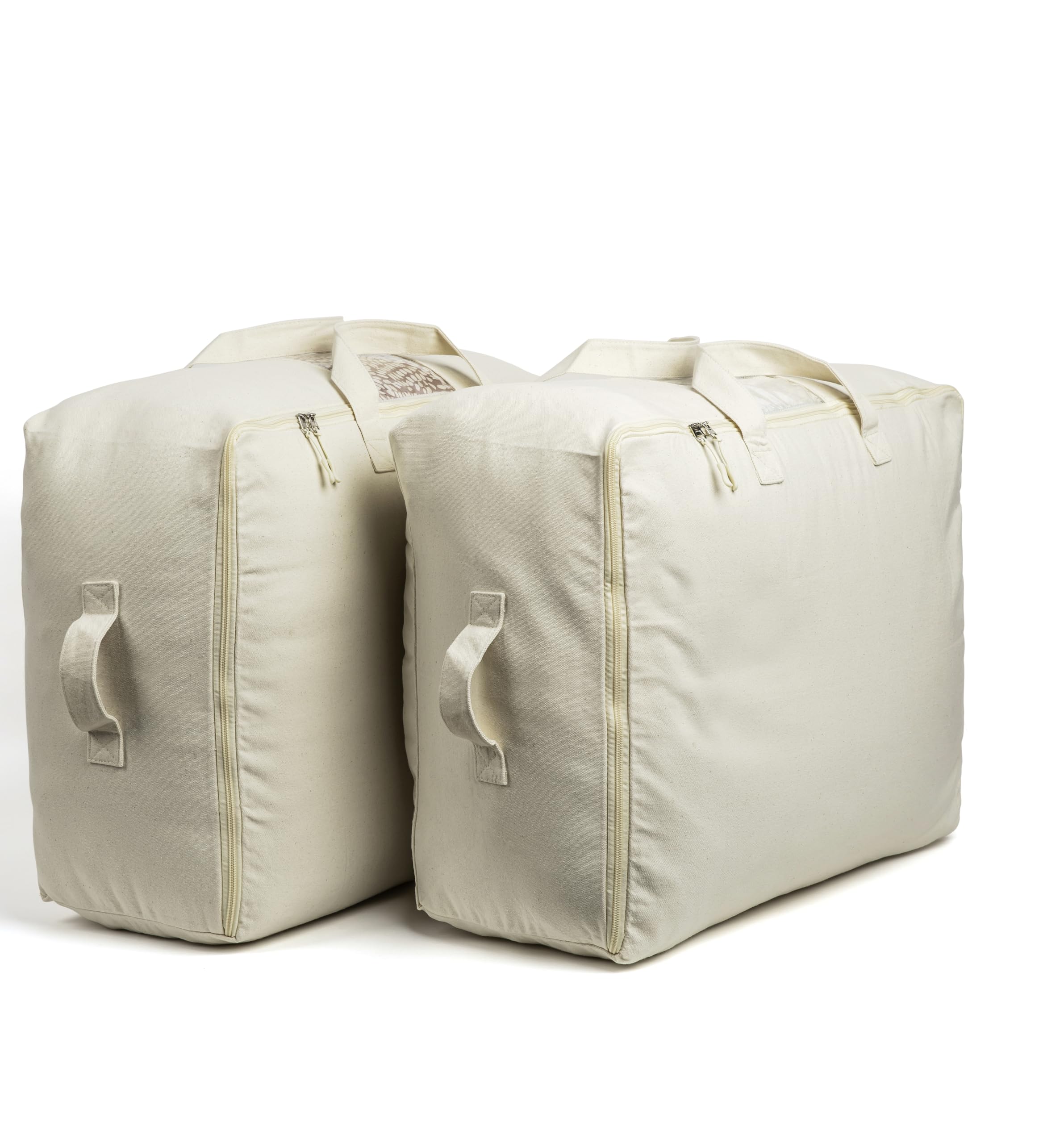 Four carrying handles help move bulky linens safely.