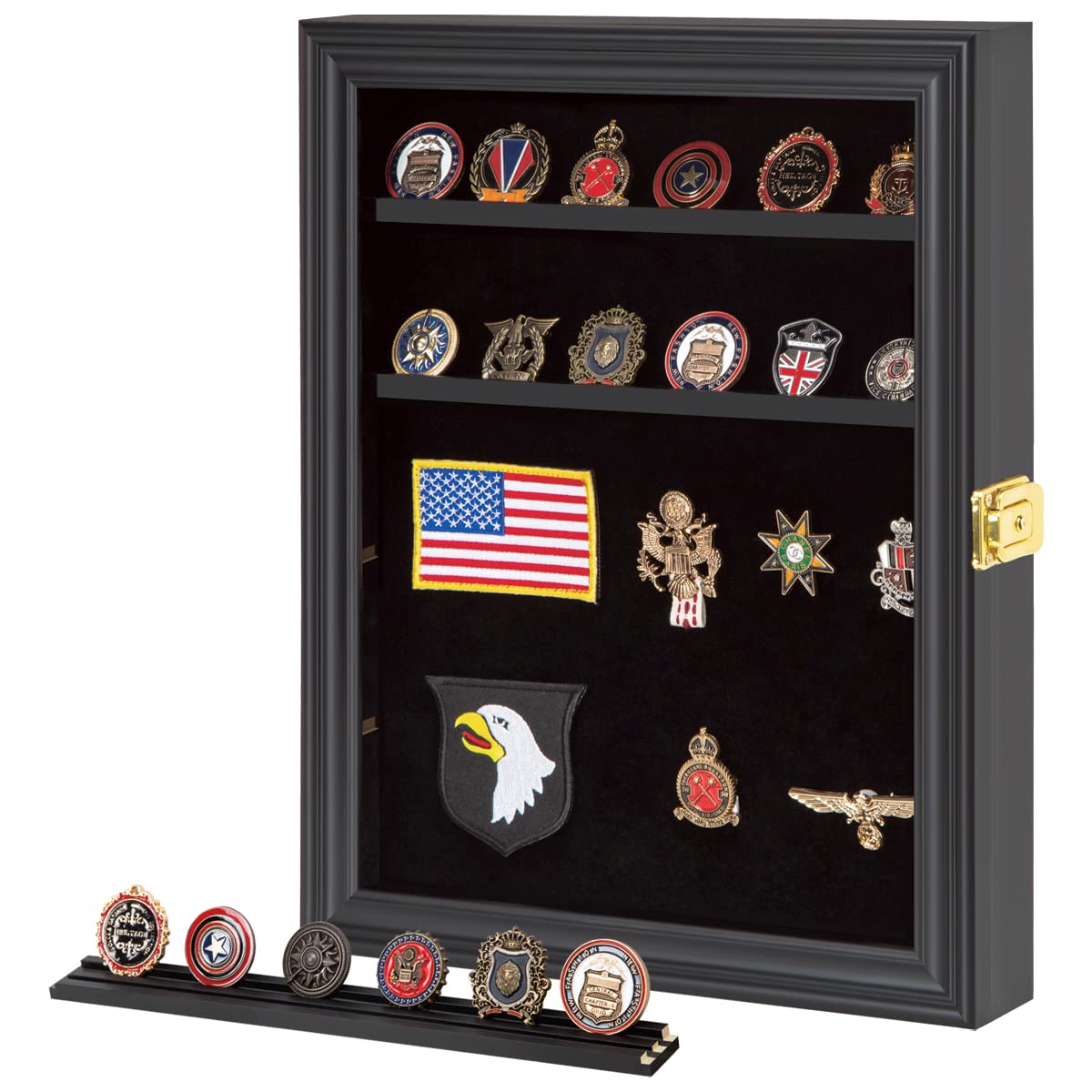 Verani Medals Display Case front view with lock and sleek black finish