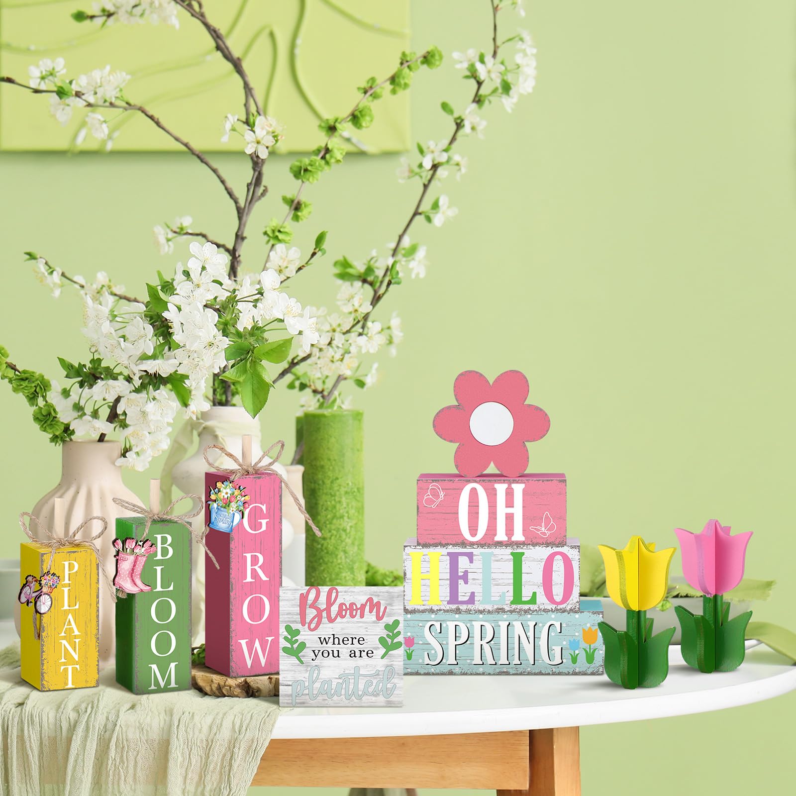 Vercraft Hello Spring signs brighten desks and tabletops with cheerful messages.