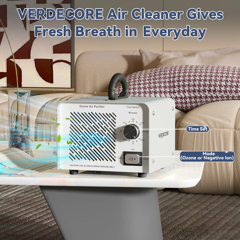 VERDECORE ozone generator in a kitchen shows quick odor removal after cooking.