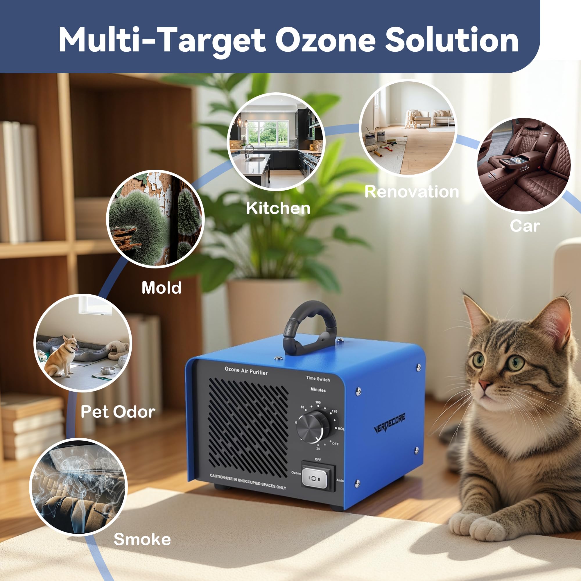 VERDECORE ozone generator side view showcasing rugged housing designed for durability.
