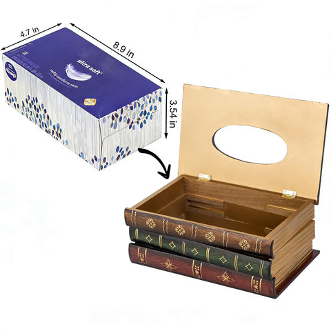 VERGOODR handmade painted tissue box resembles three antique books stacked for vintage charm