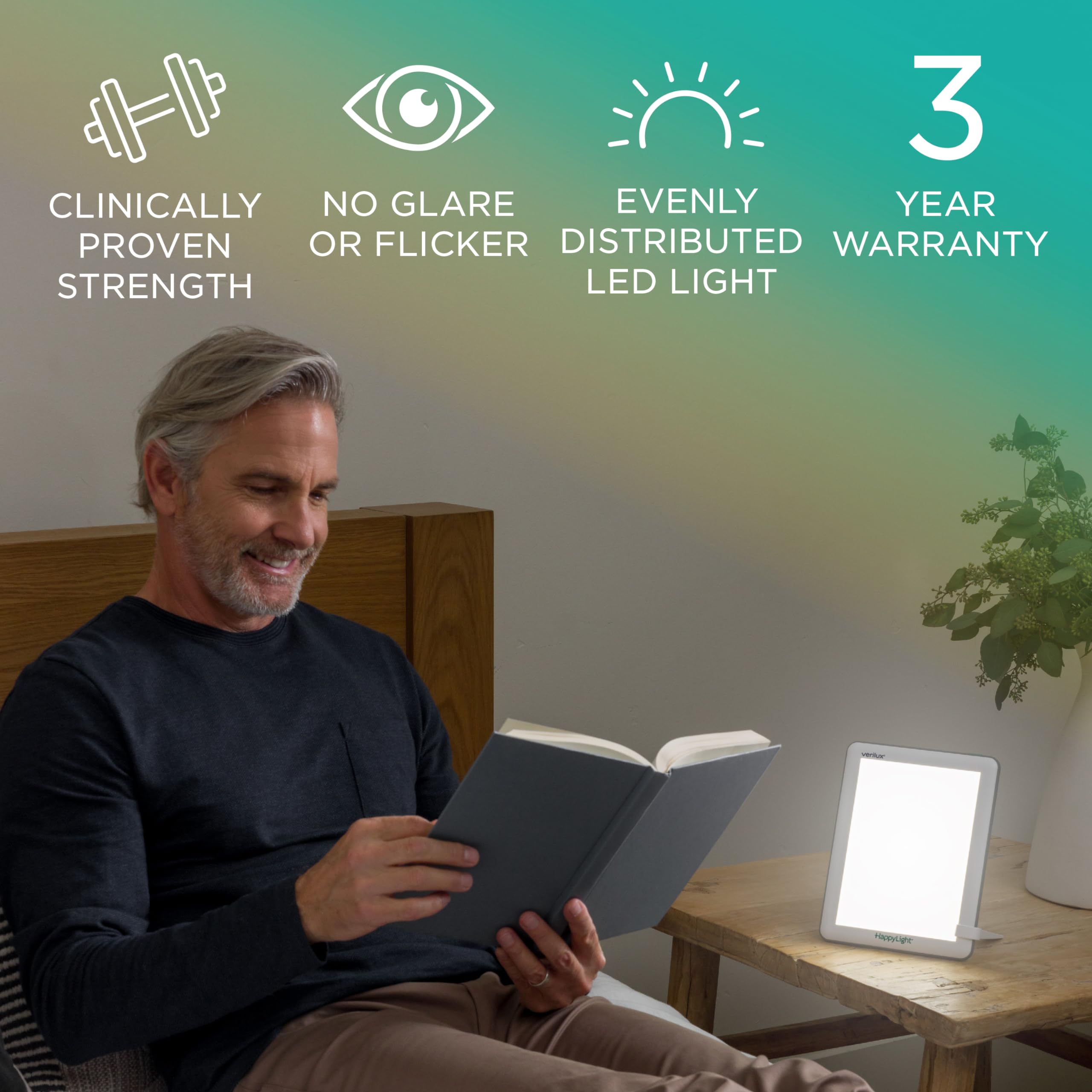 Verilux HappyLight Lucent UV-free LED lighting for safe daytime exposure.