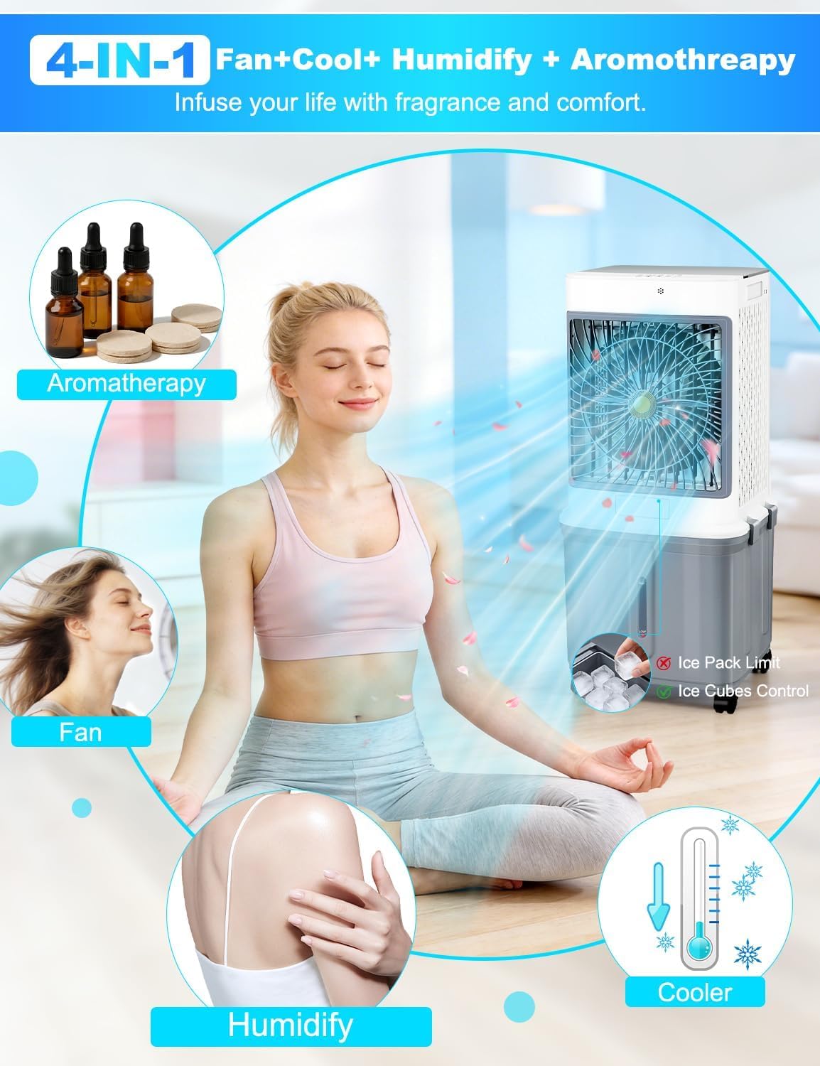 Verminget air cooler with 120-degree oscillation spreads refreshing air widely