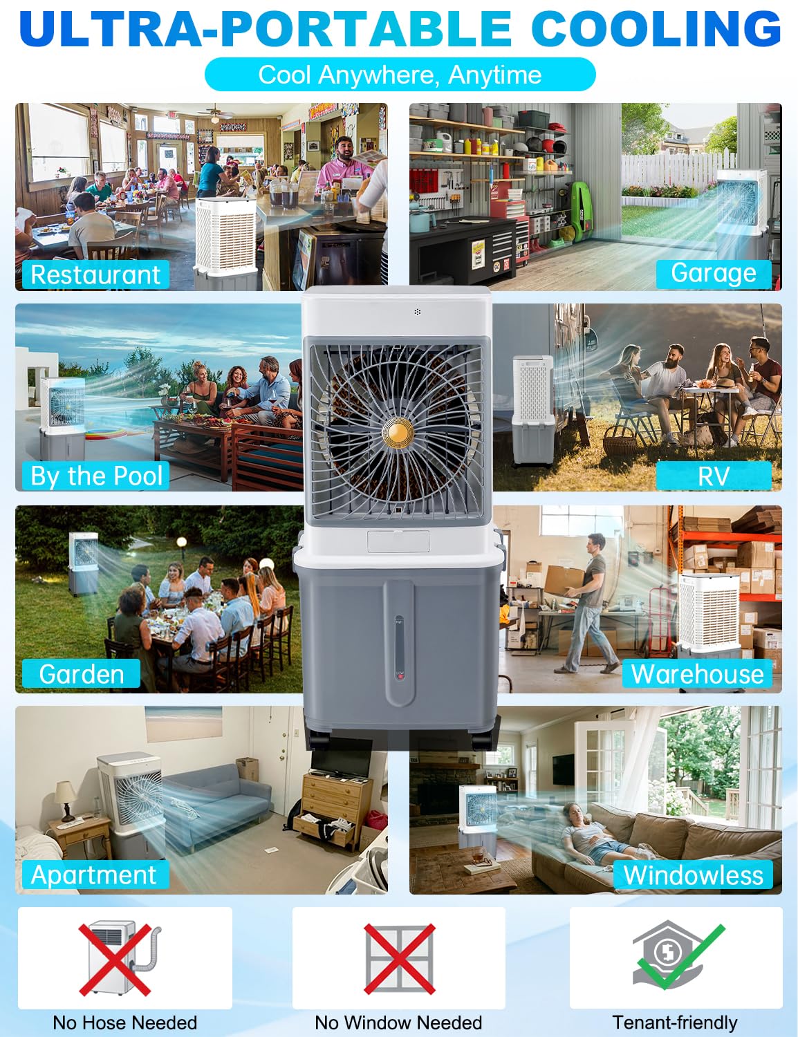 Verminget evaporative cooler operates quietly for undisturbed work or sleep