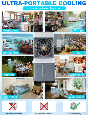 Verminget evaporative cooler operates quietly for undisturbed work or sleep