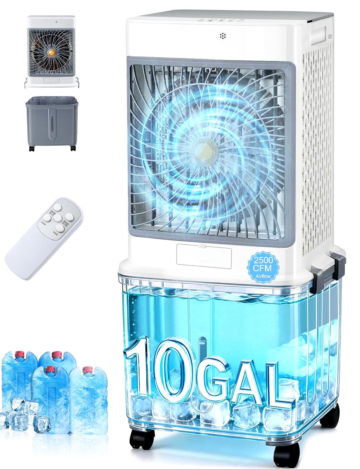 Verminget portable evaporative cooler with 10-gallon tank for long-lasting cooling