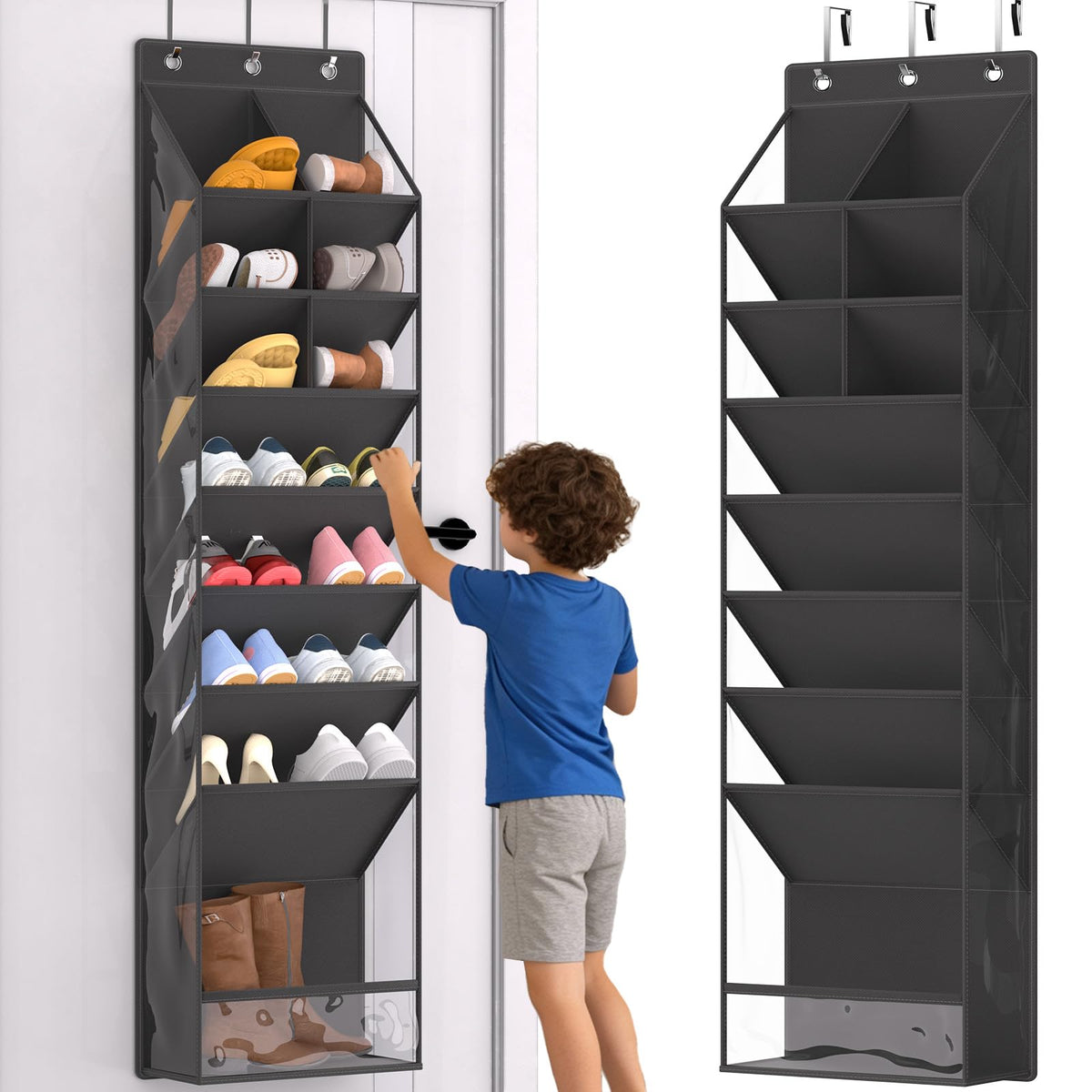 VERONLY over-the-door shoe organizer front view shows roomy capacity for sneakers and boots.