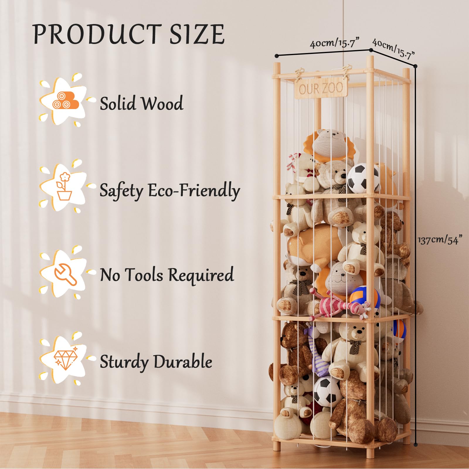 VERONLY wooden frame with sturdy bars supports growing plush collections safely.