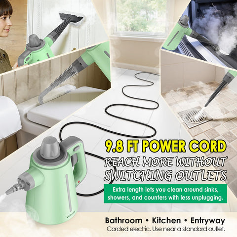VeRosky steam cleaner includes ten attachments for versatile cleaning