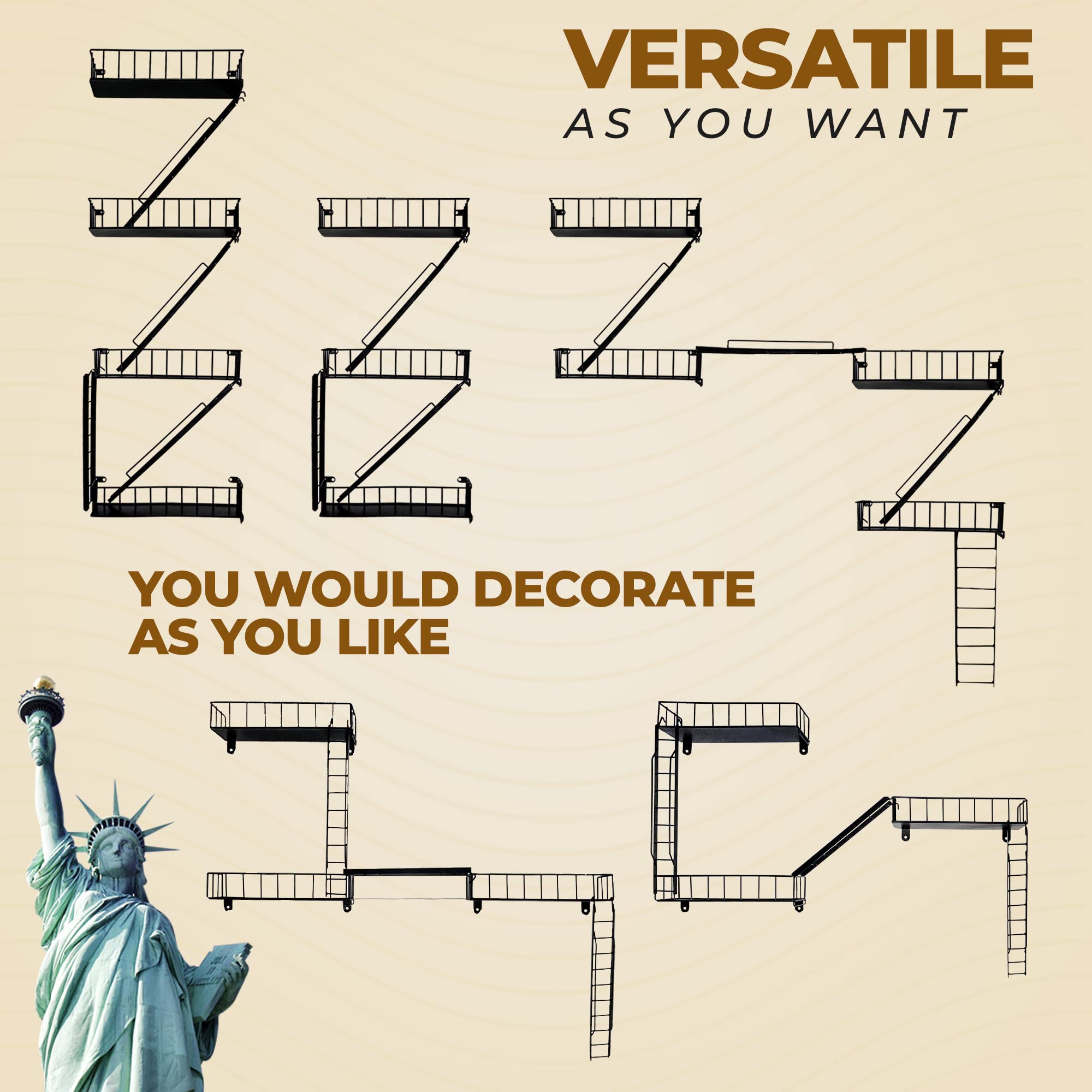 VERSATILE KAS fire escape shelf shelves close-up showcases sturdy build.
