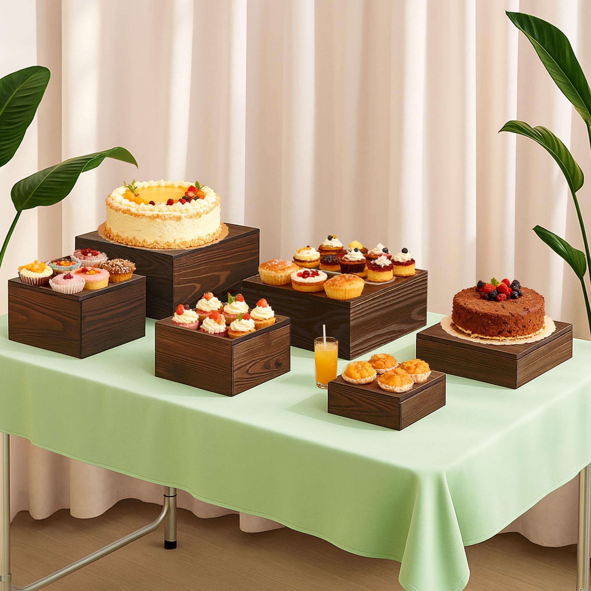 Verssure rustic stands create a tiered cake and cupcake display
