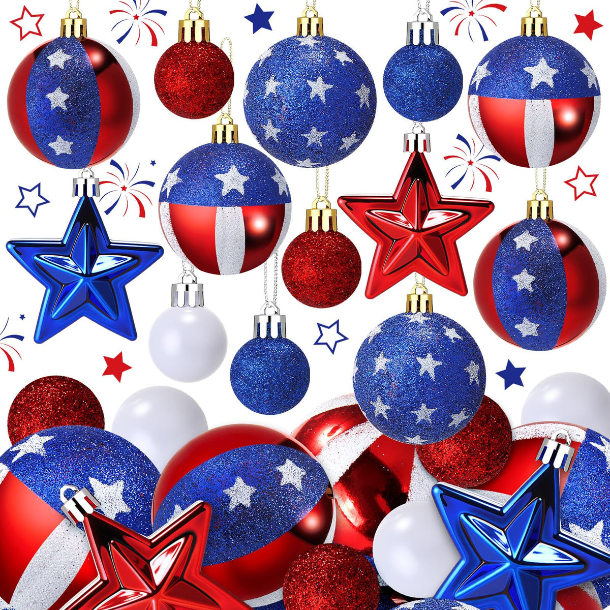 Vertintong patriotic ball ornament with red white blue star for festive outdoor display