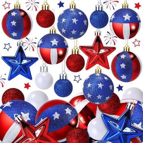 Vertintong patriotic ball ornament with red white blue star for festive outdoor display