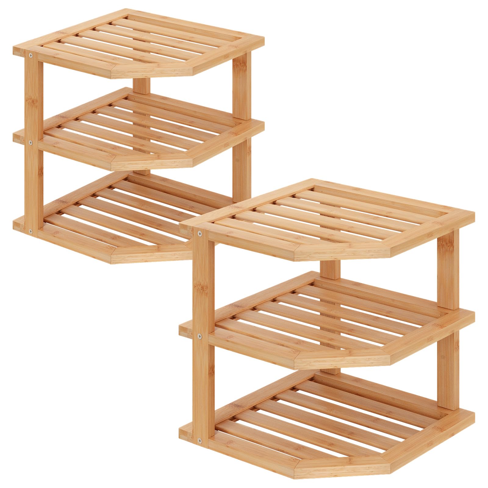 VERTORGAN 3-tier bamboo corner shelf shows space-saving design for clutter-free counters