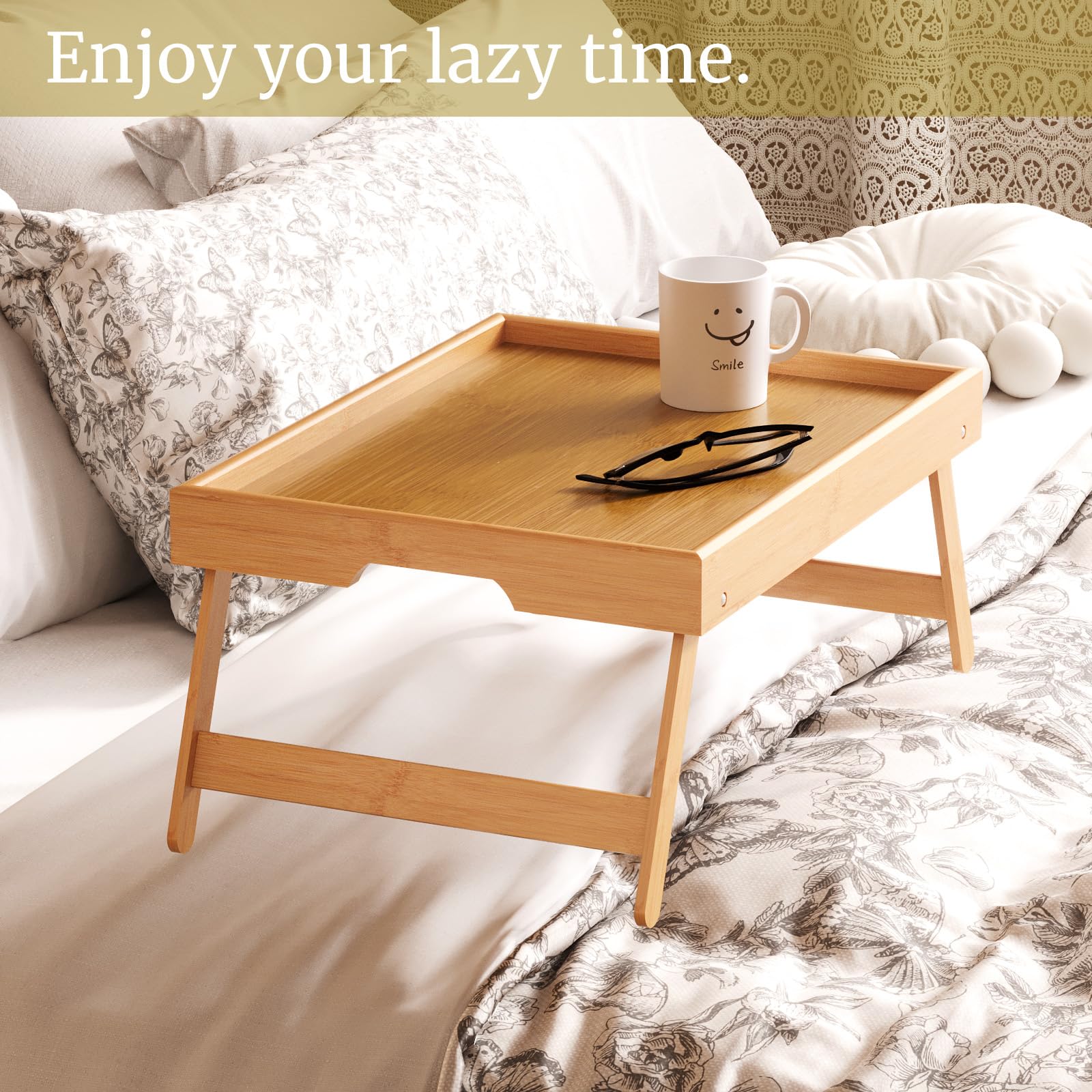 VERTORGAN bamboo bed tray provides a roomy surface for meals and laptops.