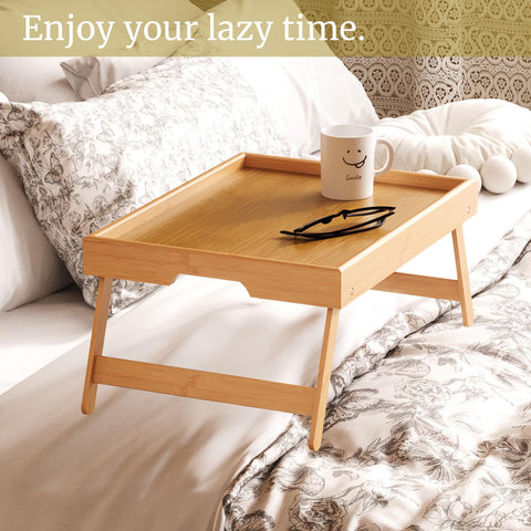 VERTORGAN bamboo bed tray provides a roomy surface for meals and laptops.