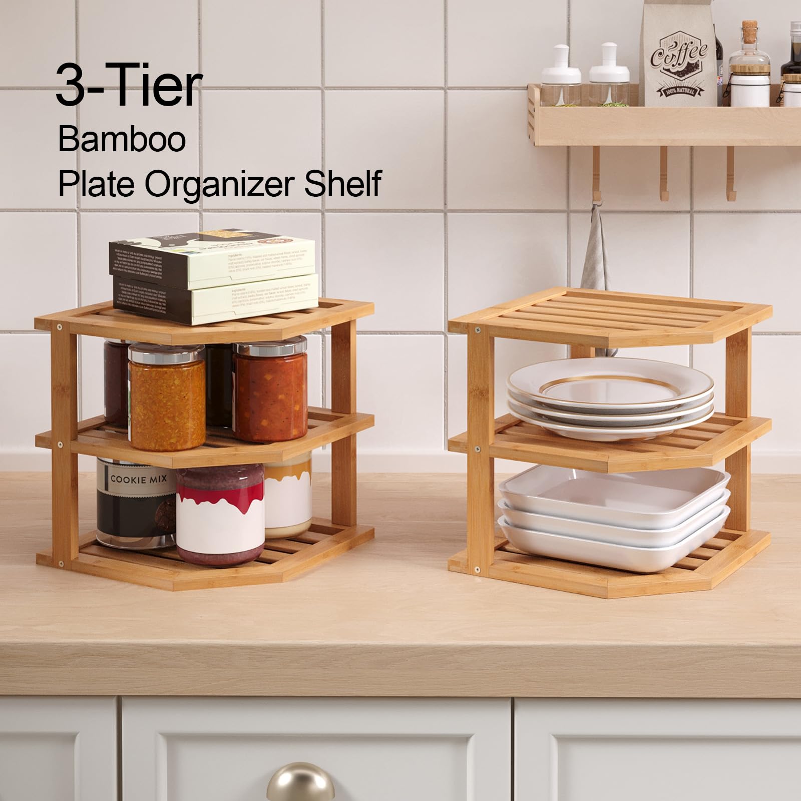 VERTORGAN bamboo kitchen spice rack on countertop for easy access