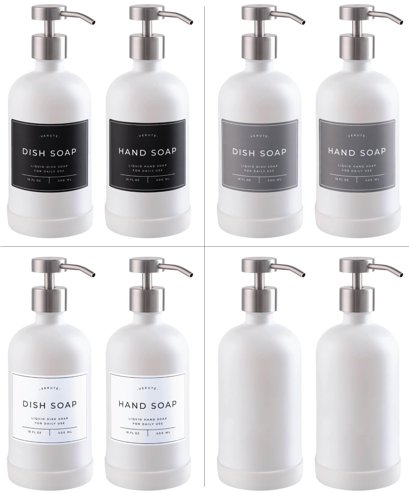 Verute 16oz glass bottles provide a substantial, premium feel on counters.