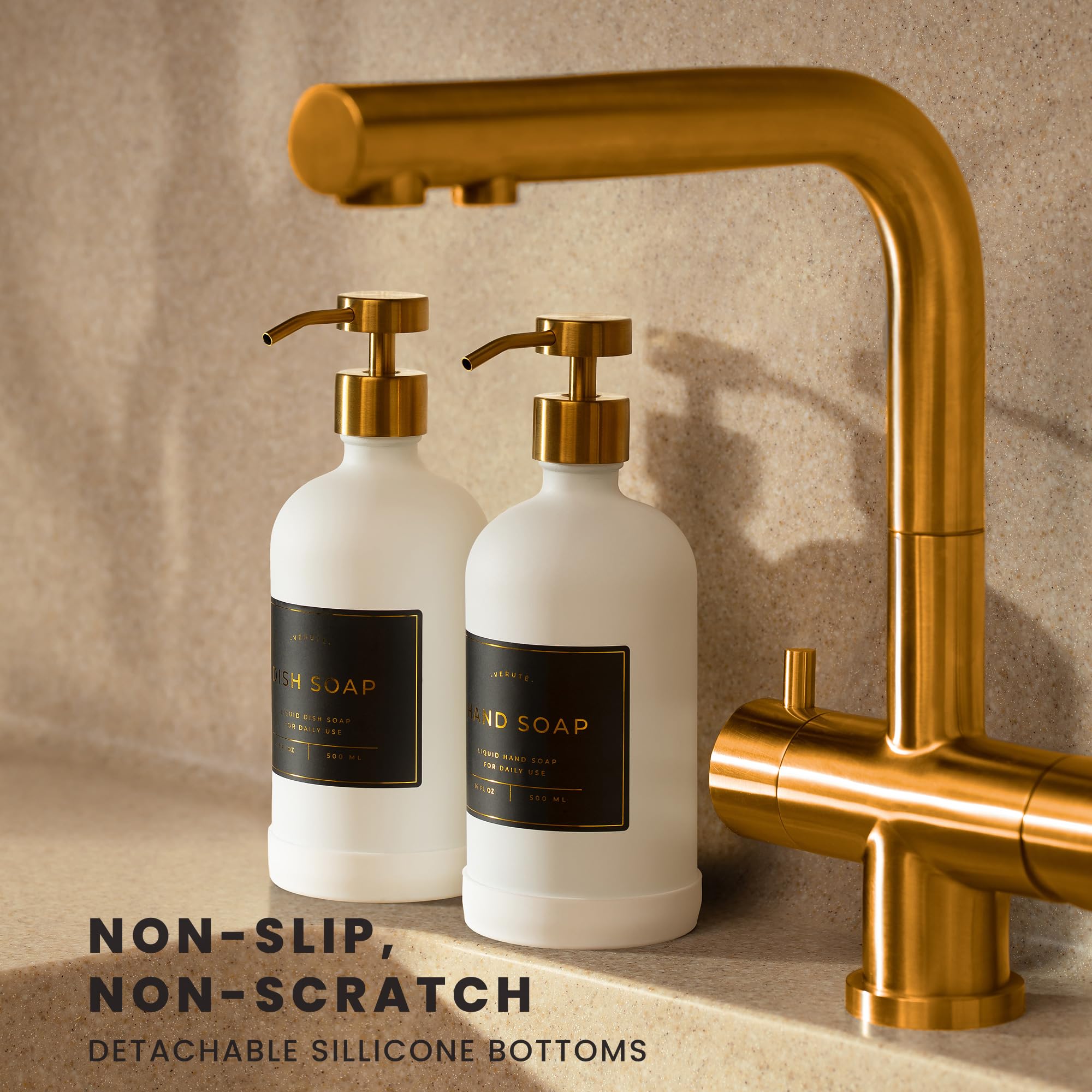 Verute dish soap dispenser amber bottle keeps countertops tidy and stylish