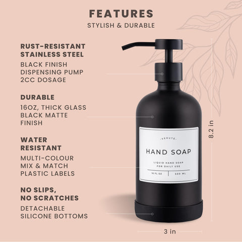 Verute DISH SOAP label on bottle clarifies sink-area organization.