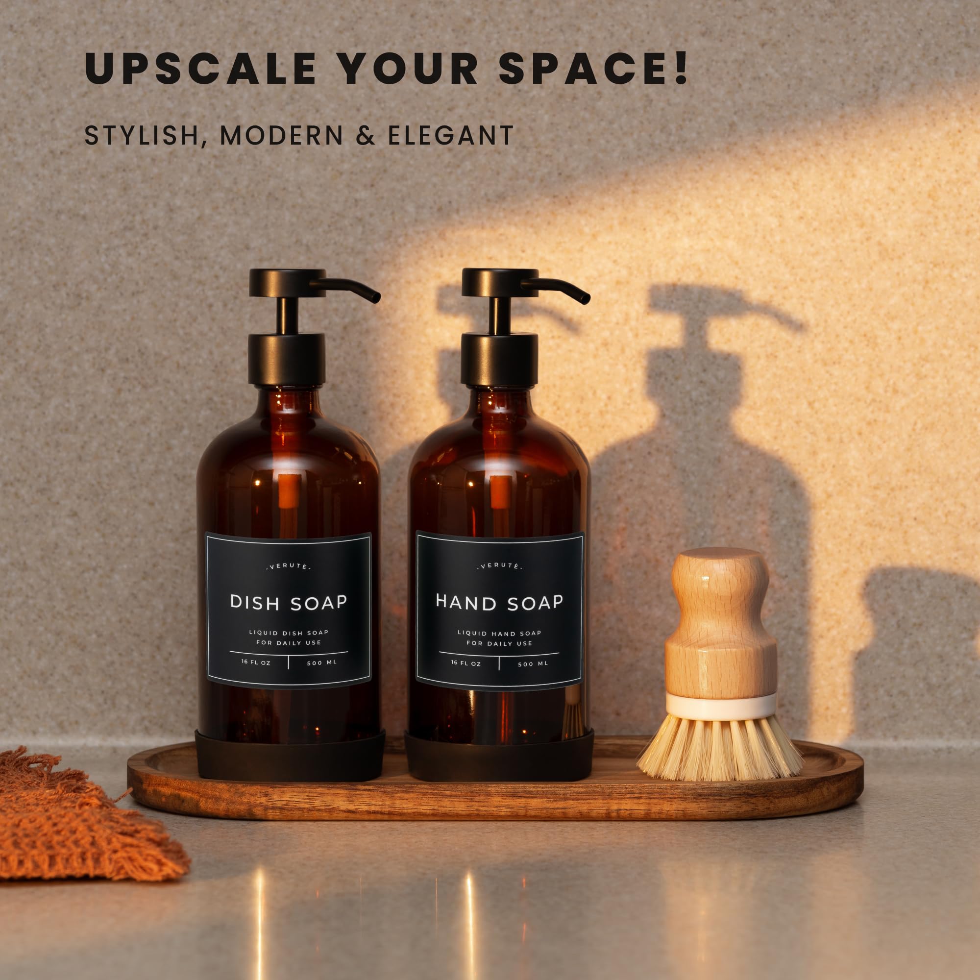 Verute glass bottles amber collection set for bathroom or kitchen