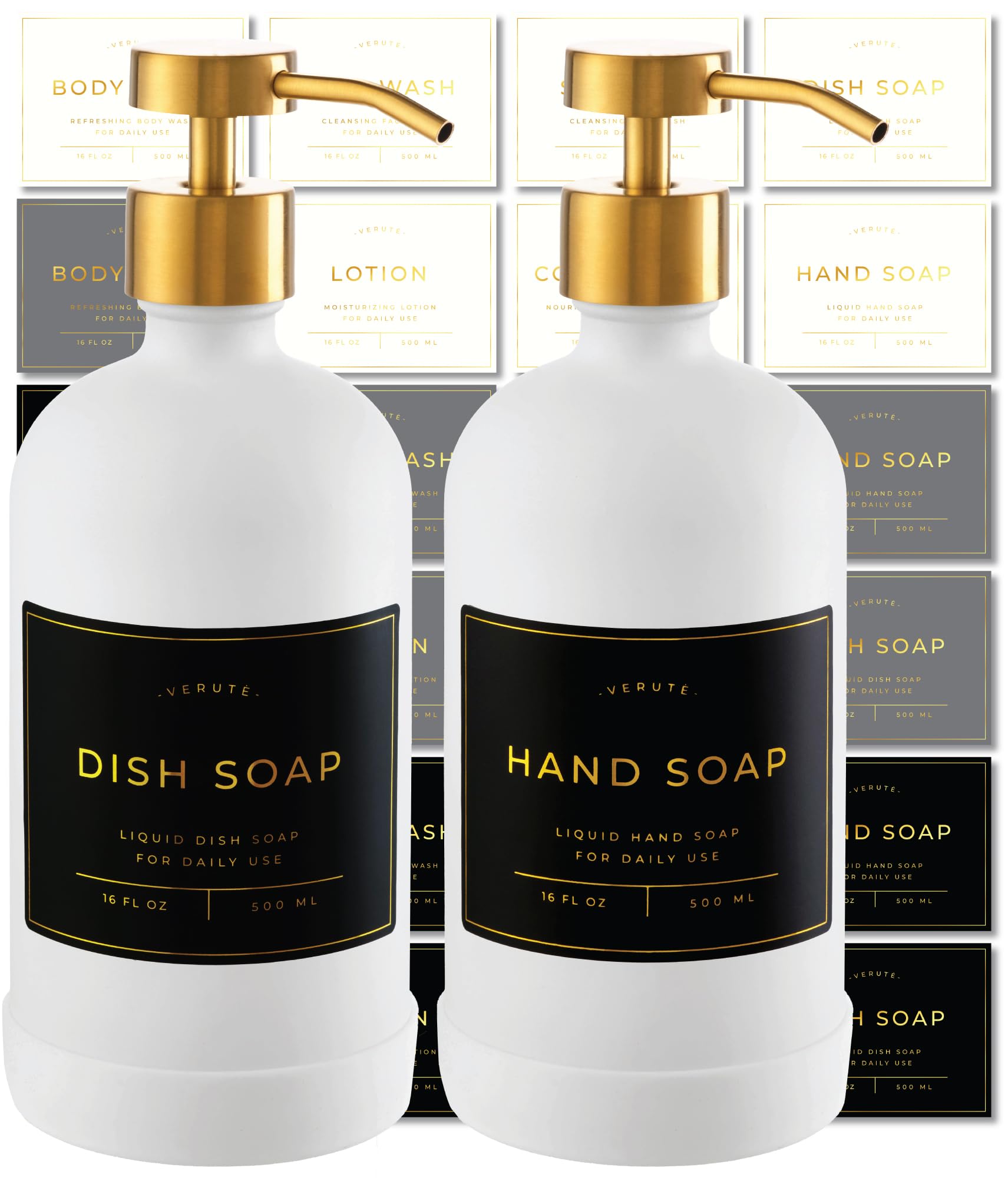 Verute hand soap dispenser with amber bottle for organized kitchen counters